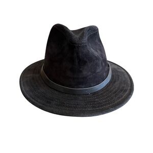 Vintage Hatquarters USA By Henschel Black Suede fedora Hat Medium made‎ in USA